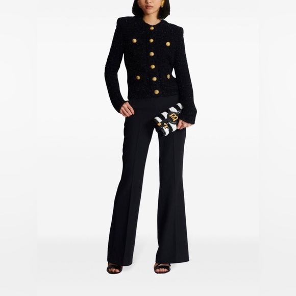 BALMAIN GOLD-BUTTON TWEED LUREX JACKET FOR WOMEN Size FR 42 - Picture 10 of 15